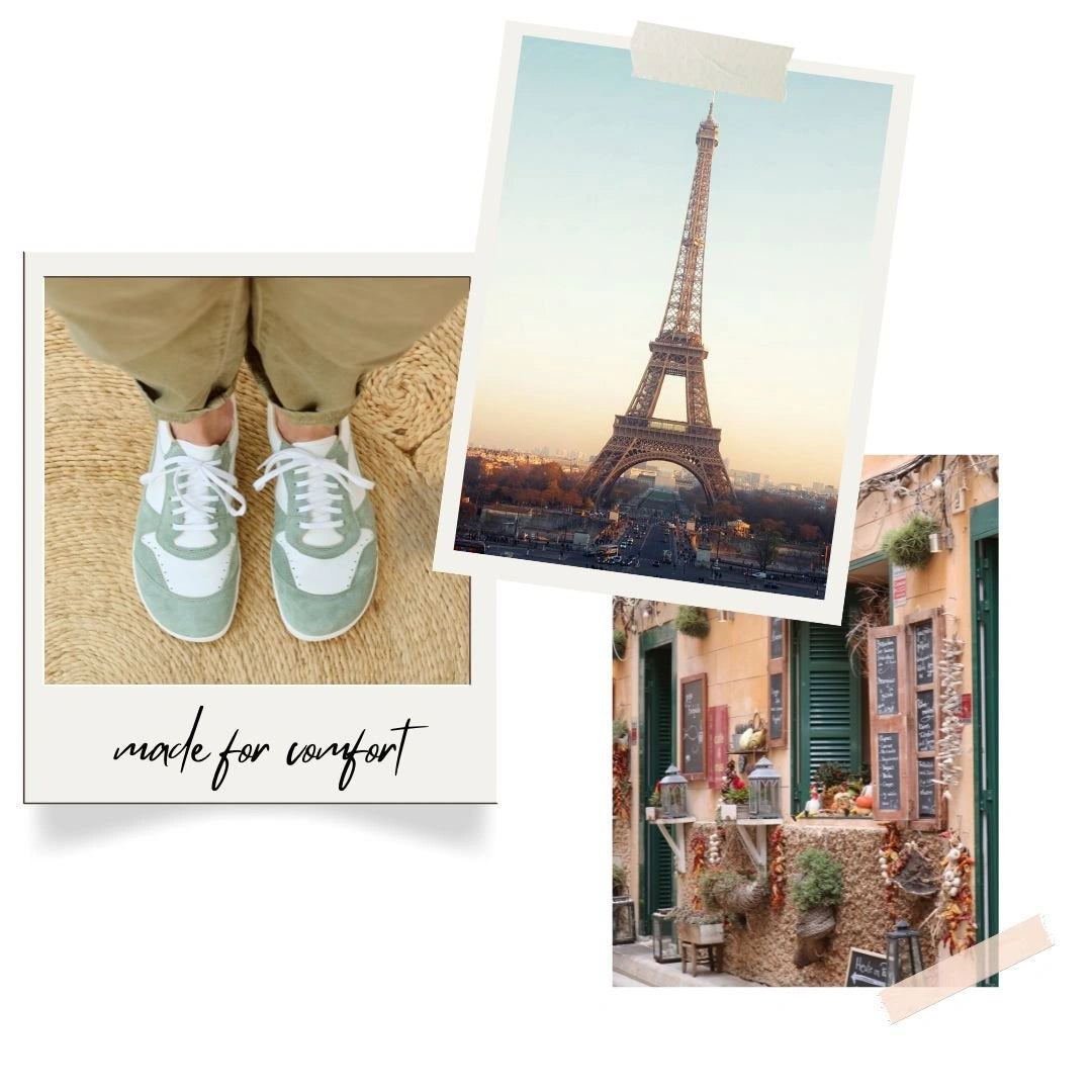 Ratgeber zu den besten Schuhen für Städtereisen und Flugreisen mit bequemen Sneakern, Paris-Reisefotos und Tipps zur Auswahl komfortabler Schuhe.